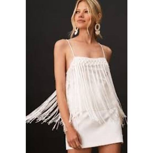 Anthropologie Lots of Fringe Spaghetti Strap Sleeveless White Cami Top Size XL - Picture 1 of 9